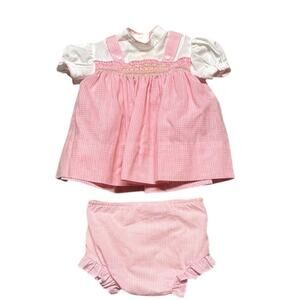 Vintage Polly Flinders Adorable Pink gingham Dress and Lined Bottoms Size 9 Mos